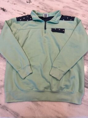 Women’s Seafoam Green & Navy Nautical Print Quarterzip Pullover Sweatshirt Large
